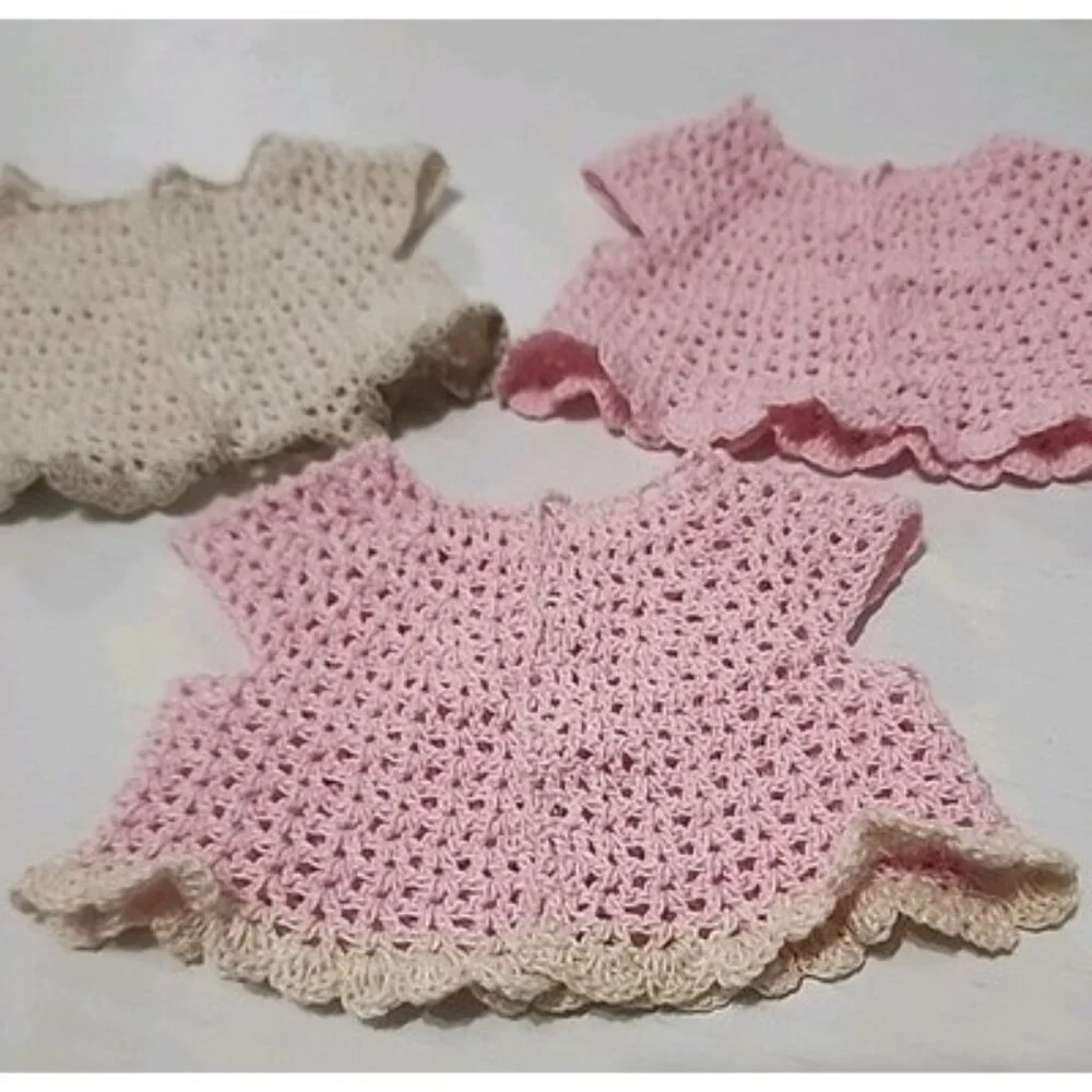 3 Adorable Handmade Crocheted Tops for 18 In American Girl Type Doll Clothes Lot